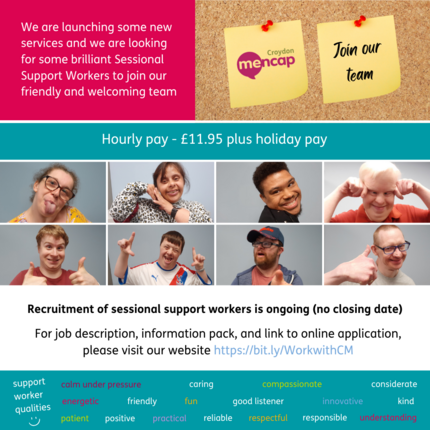 Job advert. Photos of 8 members faces, some are making a thumbs up sign. 